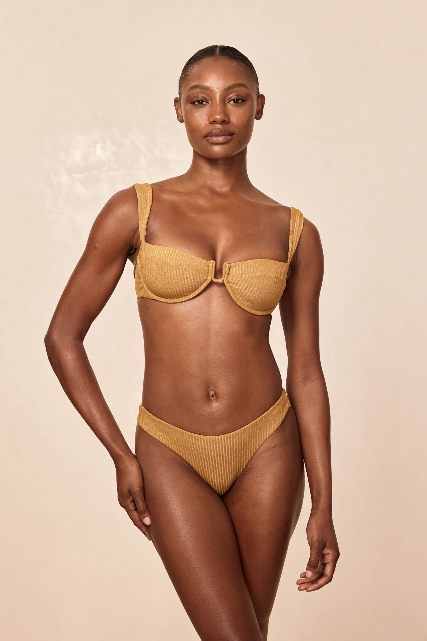 Seychelles Bottom - Antique Gold Lurex Rib (Modest Coverage) - Image 2