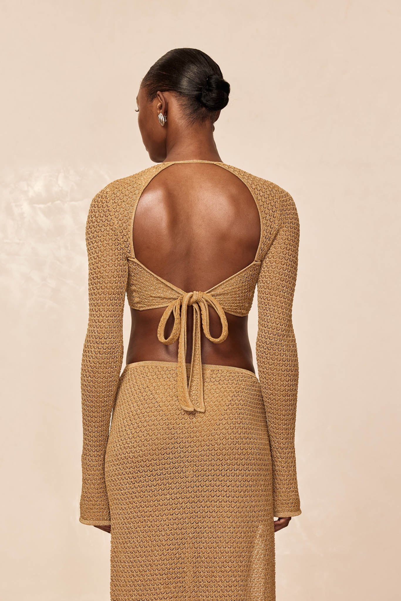 Montego Crop Top - Antique Gold Lace Crochet - Image 3