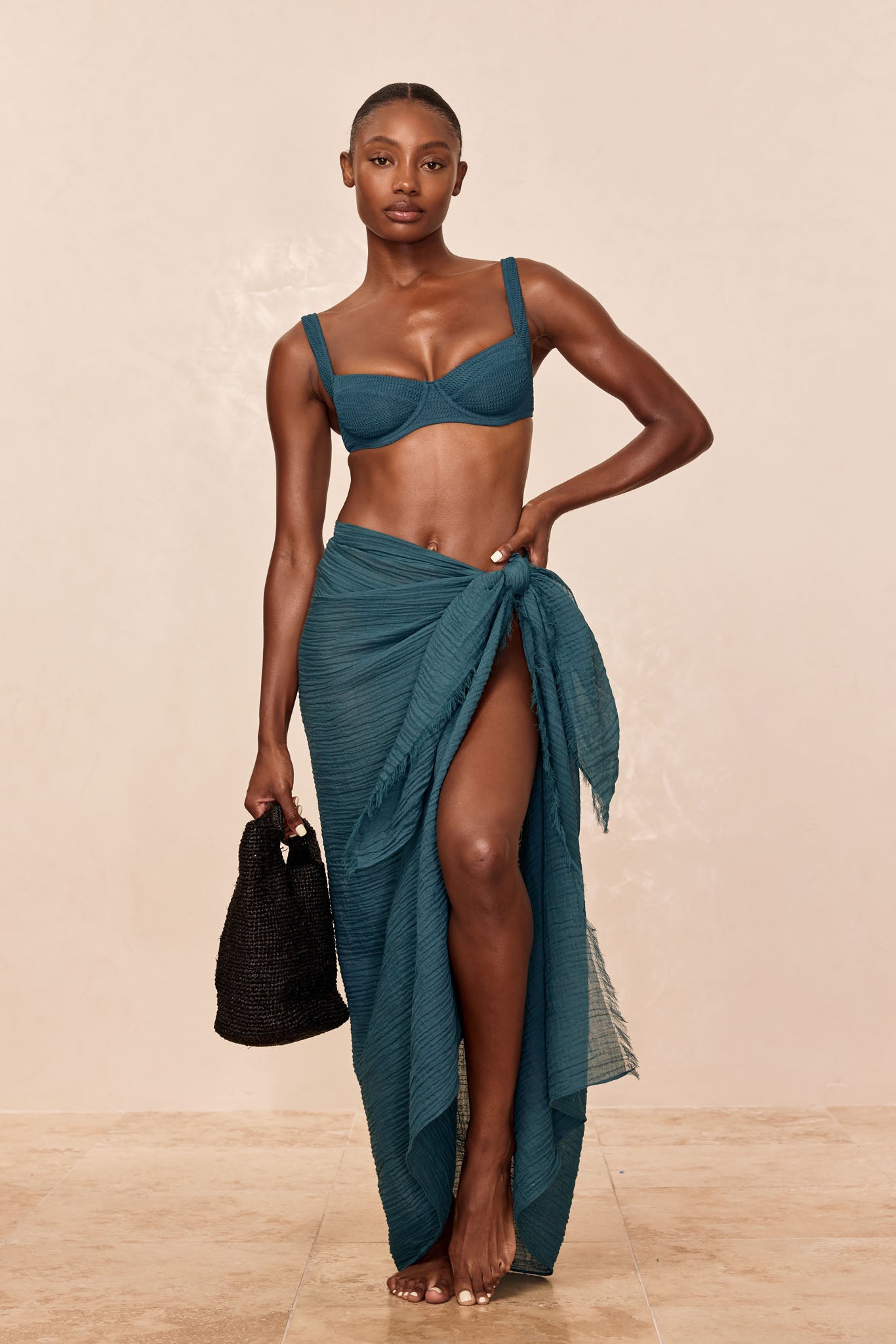 St. Tropez Sarong - Evergreen Crinkle Linen - Image 3