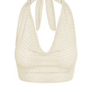 Bula Cowl Neck Top - Ivory Lace Crochet