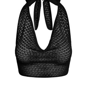 Bula Cowl Neck Top - Black Lace Crochet